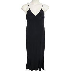 Norma Kamali Midi Dress Size Large 40 Black Spaghetti Strap Sleeveless Mermaid